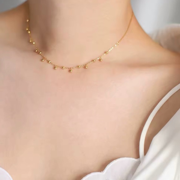 18K Gold Plated Handmade Bead Ball Lace Short Chain Clavicle Raindrop Necklace - Picture 2 of 9